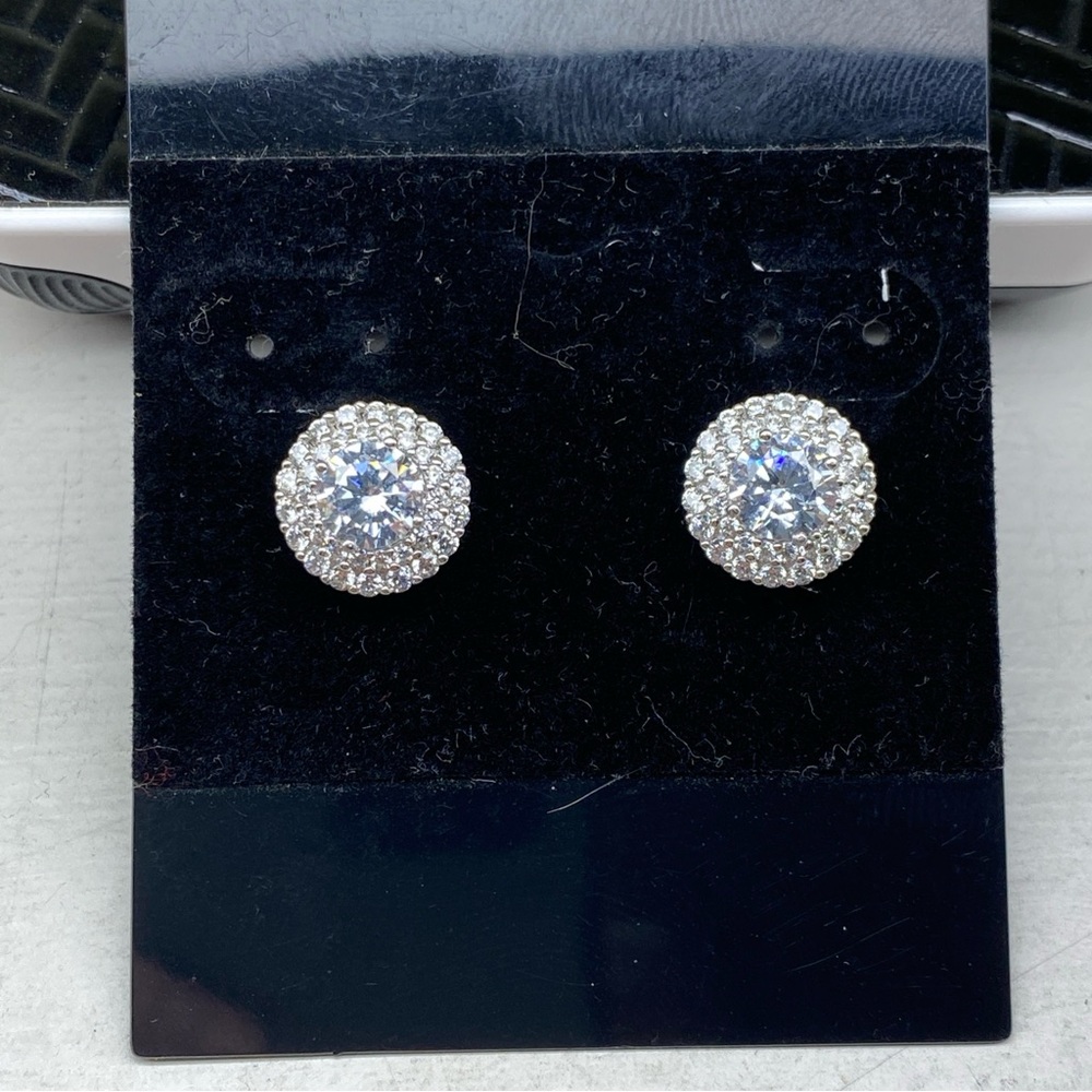 YGI 925 Sterling Silver Cubic Zirconia Halo Earrings With Sterling Backs